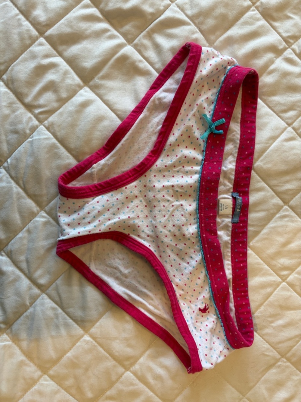 aerie White Briefs with Pink Trim and Multicolor Polka Dots